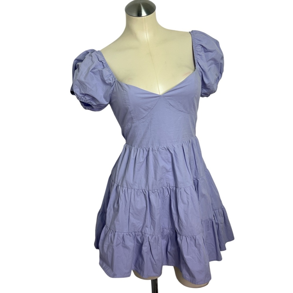 ALTAR'D STATE Lavender Purple Julia Mini Dress Back Bow Ties Puff Sleeves XS